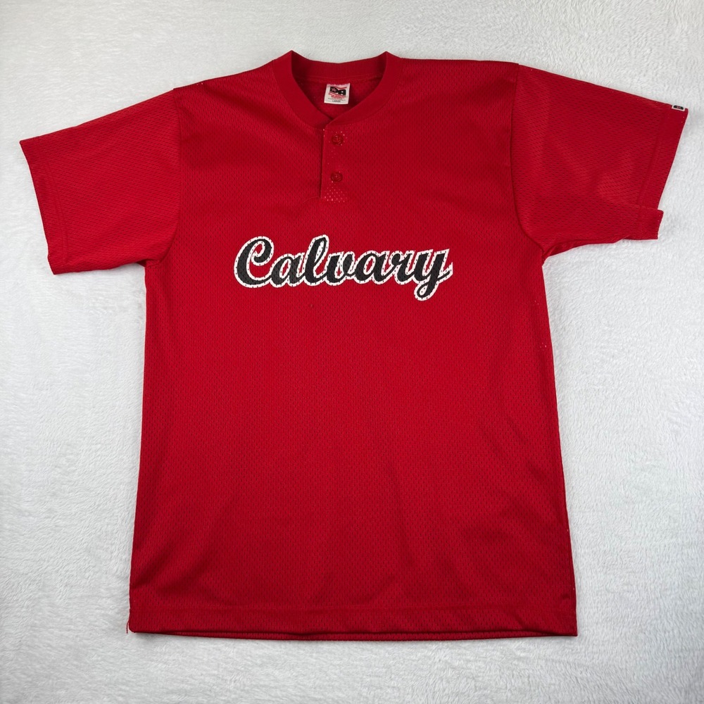 Don Alleson Athletic Baseball Jersey Mens Large Red Calvary Mesh Henley Shirt